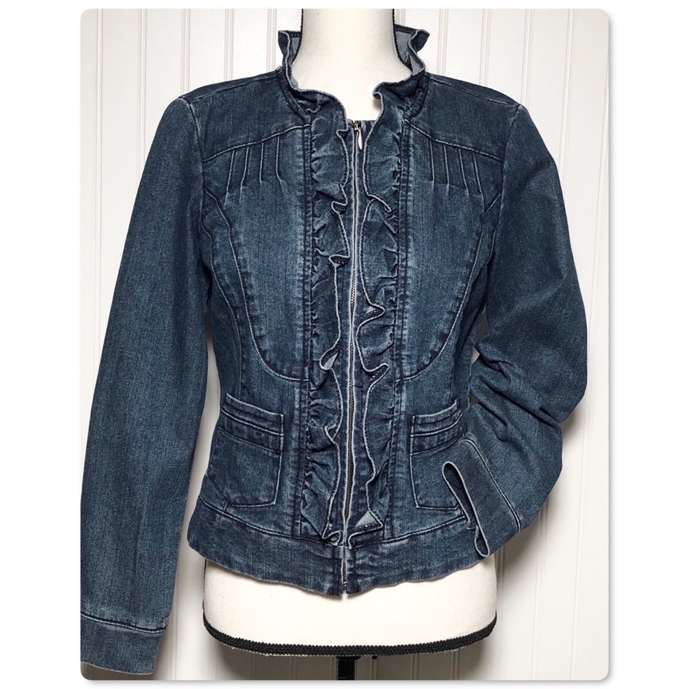 Christiana Zinn Denim Jacket Ruffled ZIp Front